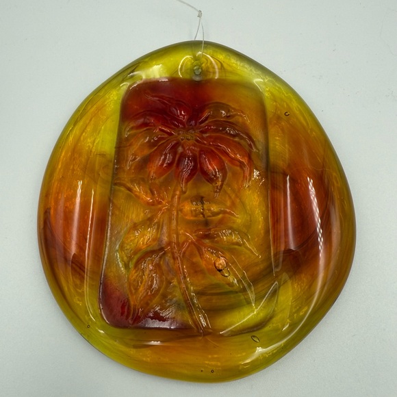 Blenko ? Amber Swirl Flower Art Glass Suncatcher Ornament 4"￼ - Picture 1 of 8